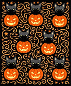 Spooky Black Cat Pumpkin Swirls Rug