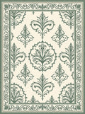 Sage Green Damask Scroll Border Rug