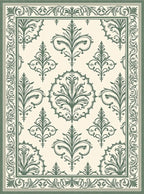 Sage Green Damask Scroll Border Rug