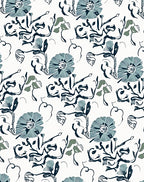 Textured Teal and Navy Floral Swirl Rug
