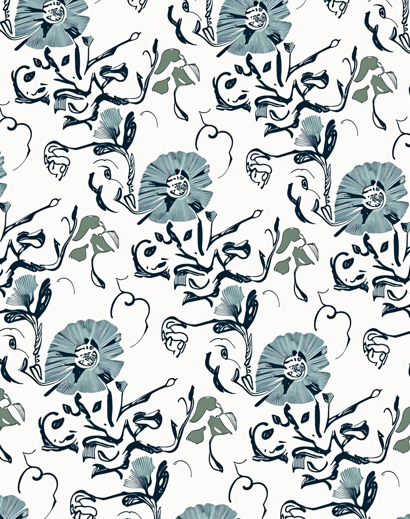 Textured Teal and Navy Floral Swirl Rug