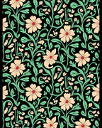 Peach Blossom Vine Black Rug