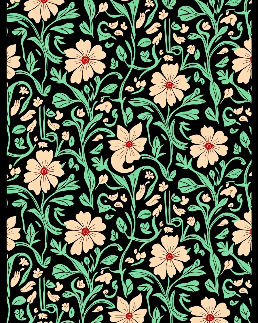 Peach Blossom Vine Black Rug