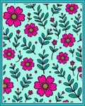 Retro Pink Floral Teal Botanical Garden Rug