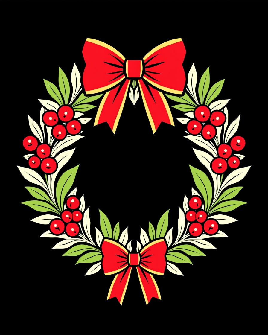Red Bow Green Leaf Berry Wreath Rug