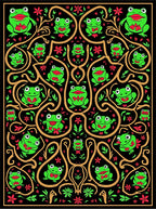 Whimsical Frog Floral Black And Gold Rug