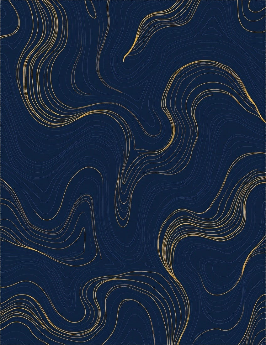 Deep Blue Gold Wavy Lines Rug