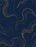 Deep Blue Gold Wavy Lines Rug