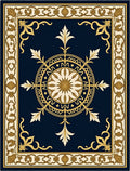 Navy Gold Floral Medallion Border Rug