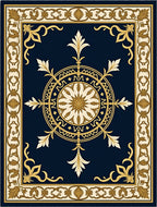Navy Gold Floral Medallion Border Rug