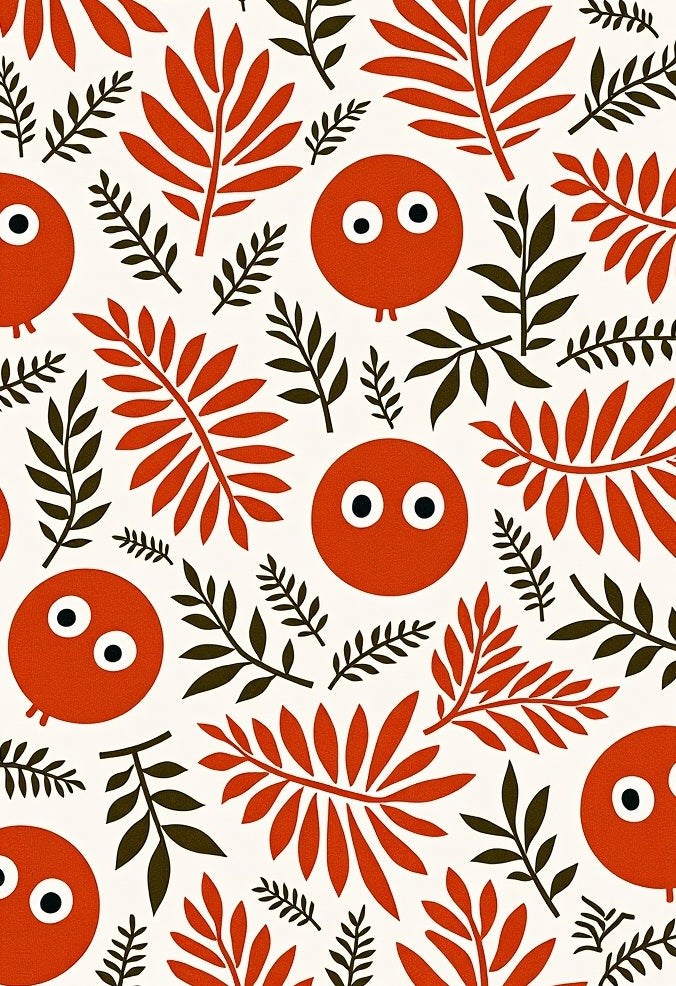 Whimsical Orange Character Leafy Garland Rug