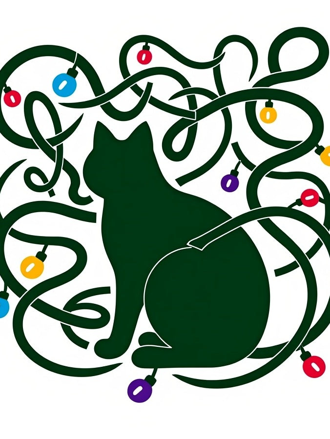 Dark Green Cat Festive String Lights Rug