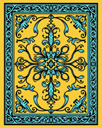 Golden Teal Baroque Floral Rug
