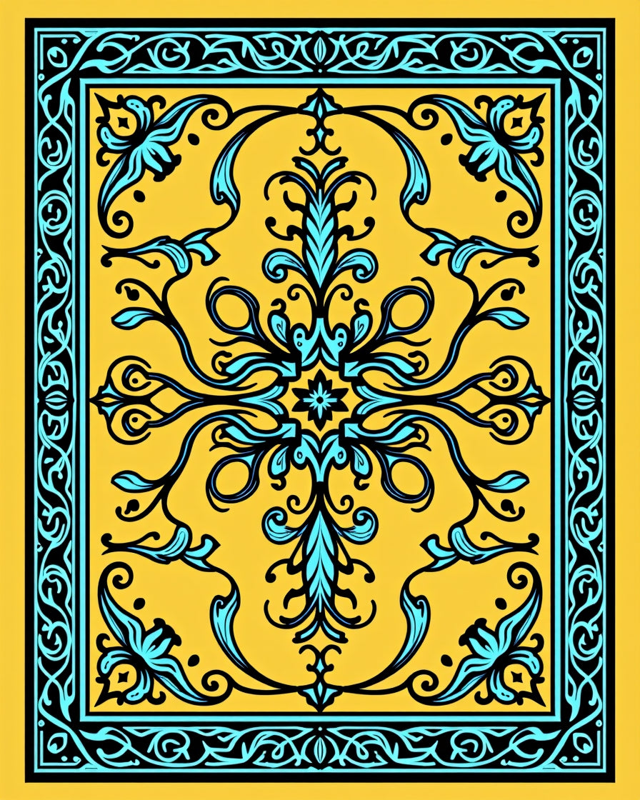 Golden Teal Baroque Floral Rug