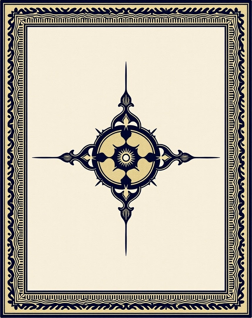 Navy Golden Starburst Compass Medallion Rug