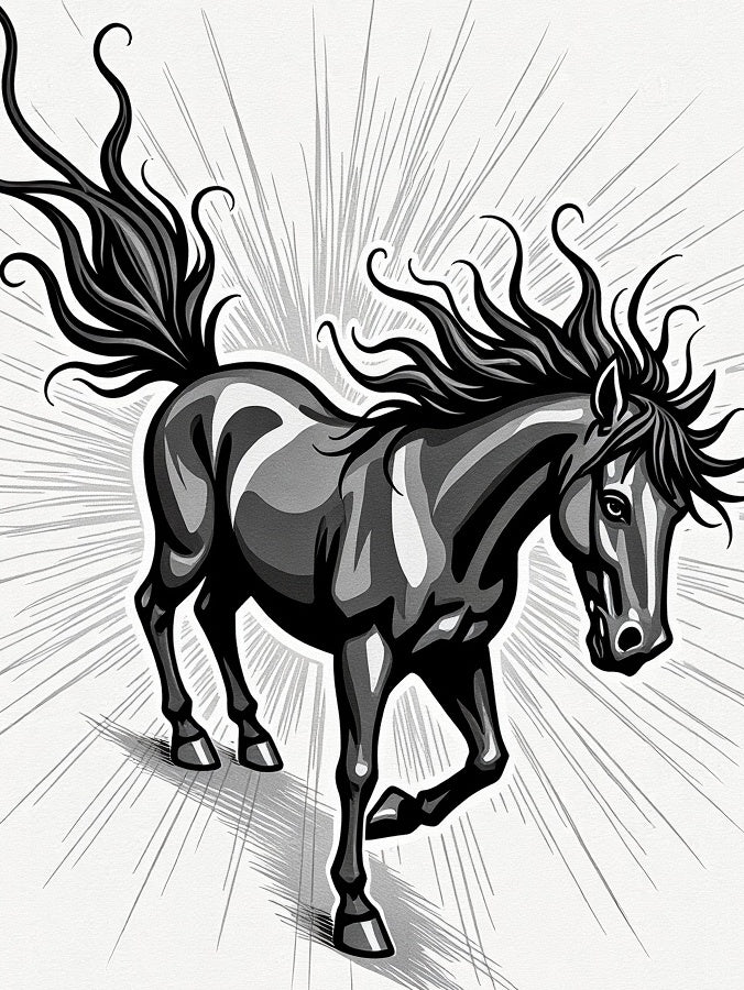 Bold Black Horse Dynamic Motion Rug