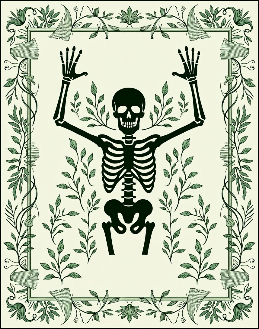 Black Skeleton Botanical Border Rug