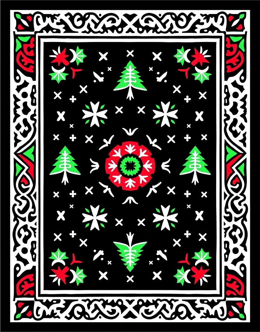 Crimson Green Red Tree Mandala Rug