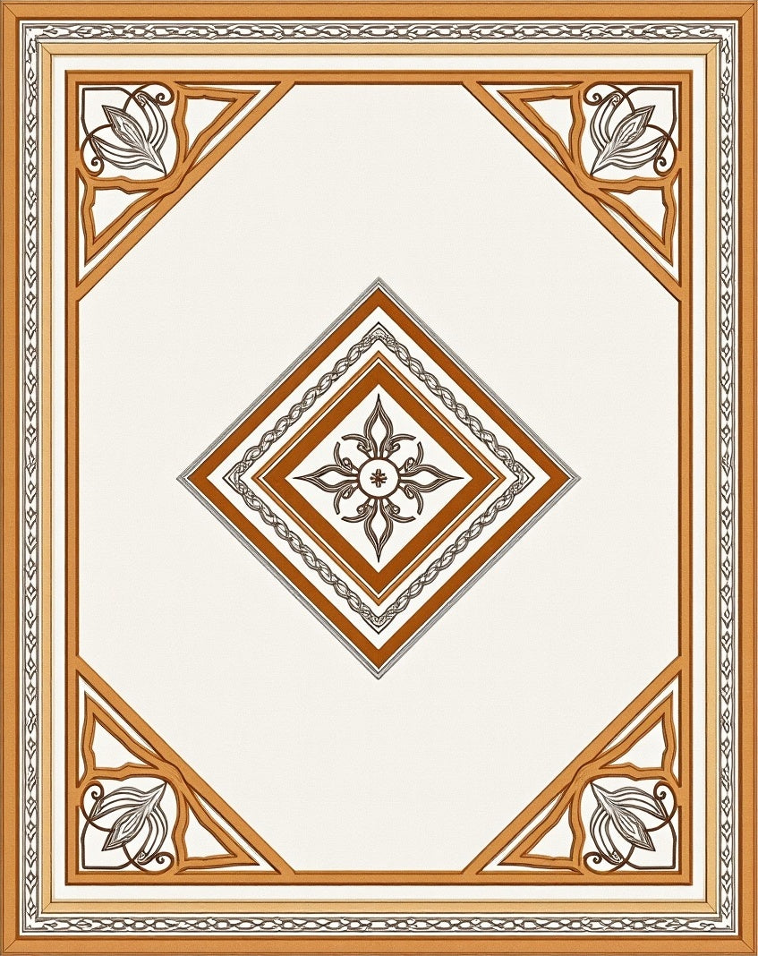 Elegant Amber Floral Medallion Square Rug