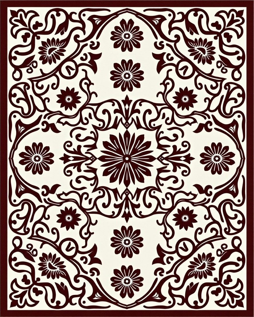 Deep Burgundy Floral Symmetry Rug