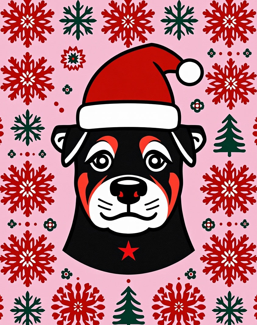 Pink Festive Rottweiler Snowflake Christmas Rug