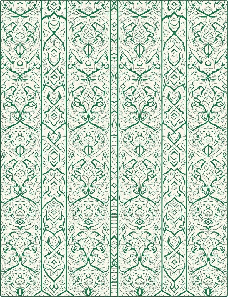 Emerald Green Ornamental Vertical Stripe Rug