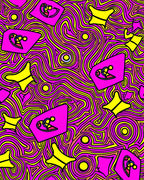 Vibrant Pink Yellow Swirl Shapes Rug