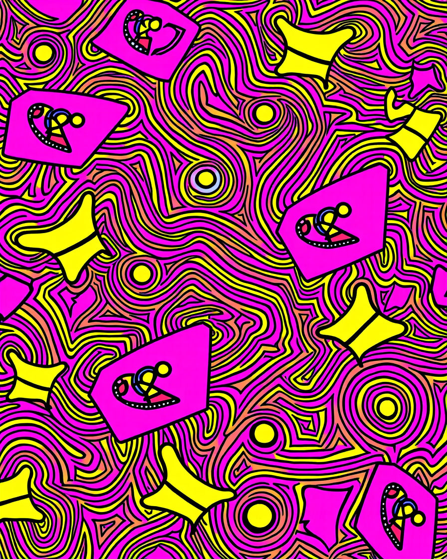 Vibrant Pink Yellow Swirl Shapes Rug