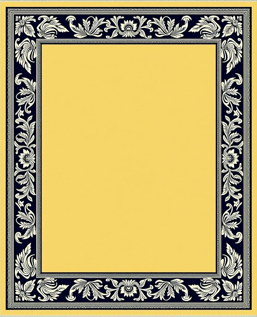 Golden Yellow Black Floral Border Rug