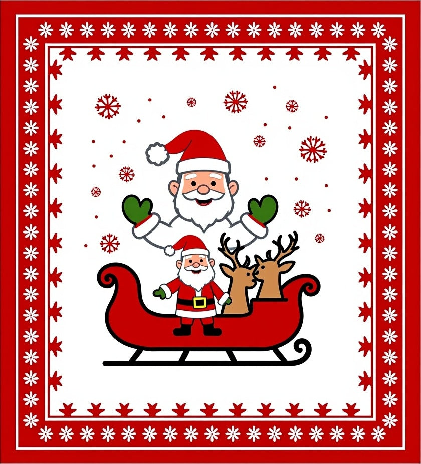 Festive Red Santa Sleigh Snowflakes Rug