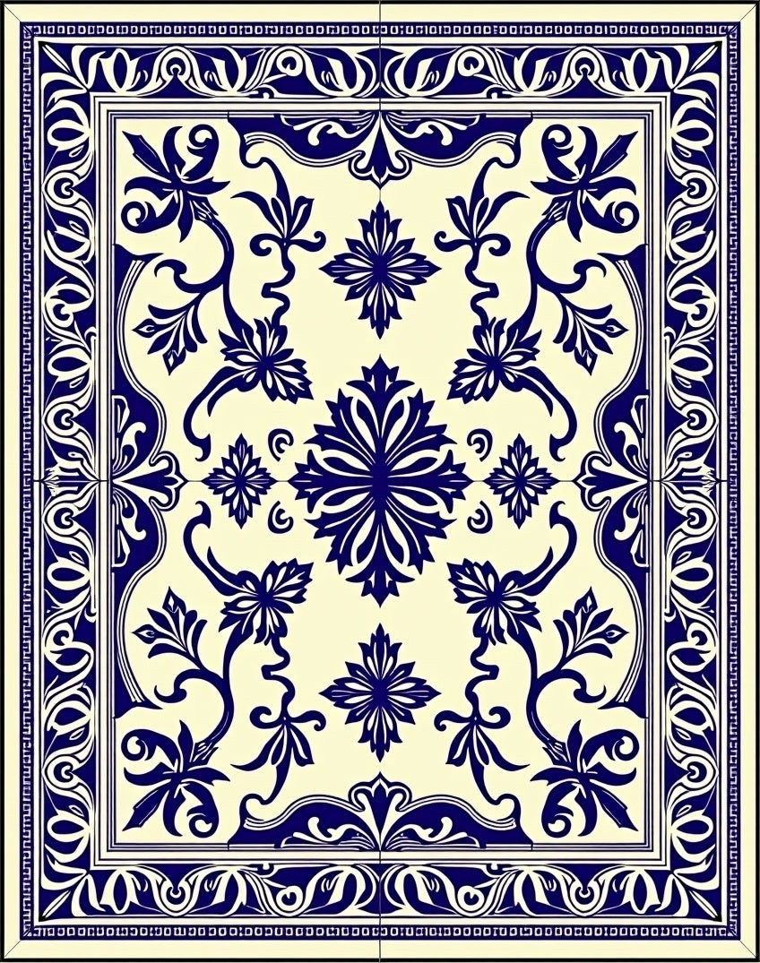 Classic Indigo Floral Medallion Rug