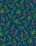Evergreen Berry Branches on Deep Blue Rug