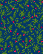 Evergreen Berry Branches on Deep Blue Rug