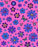 Pink Blue Floral Butterfly Garden Rug