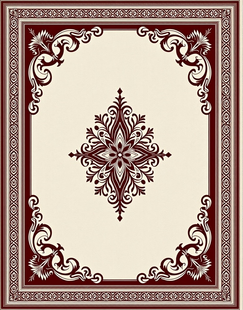 Elegant Burgundy Floral Medallion Border Rug