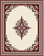 Elegant Burgundy Floral Medallion Border Rug