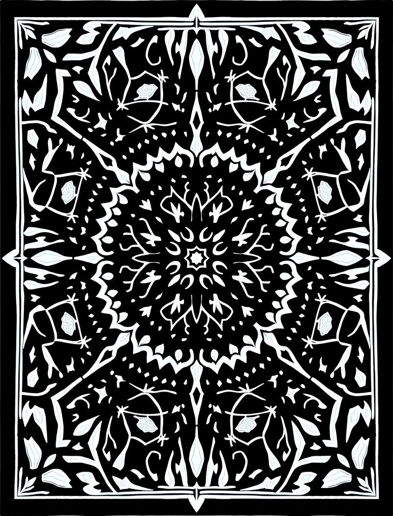 Black White Intricate Floral Medallion Rug