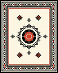 Bold Crimson Sunburst Geometric Border Rug