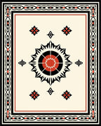 Bold Crimson Sunburst Geometric Border Rug