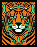 Bold Orange Tiger Face Emerald Accents Rug
