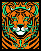 Bold Orange Tiger Face Emerald Accents Rug