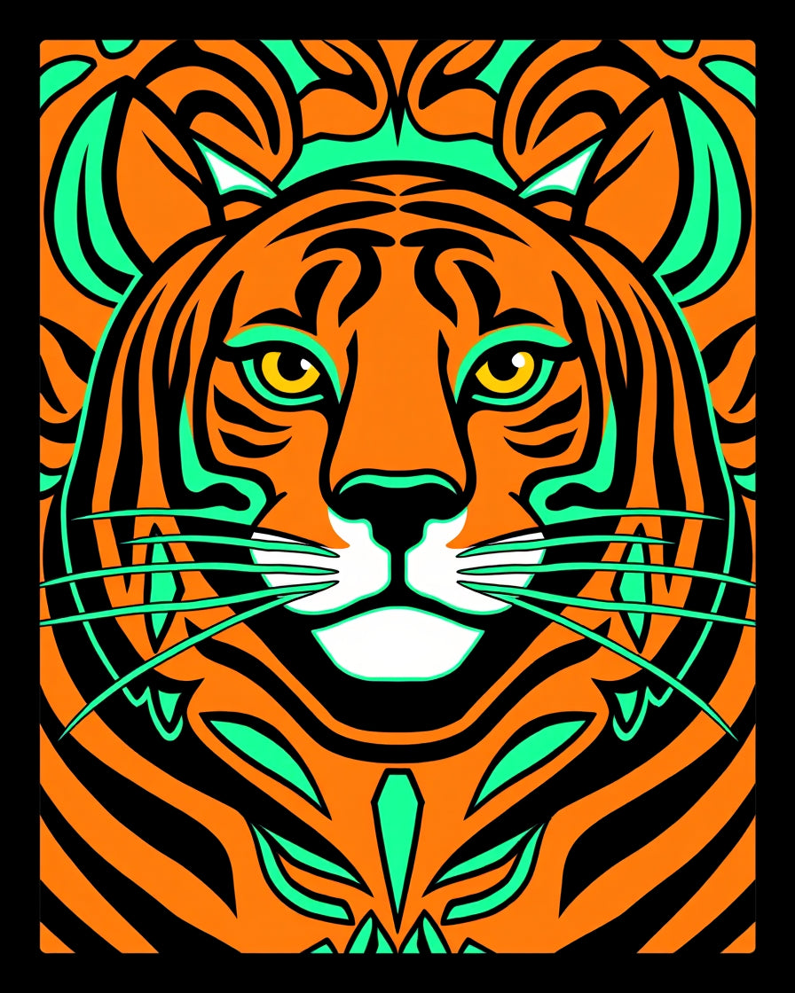 Bold Orange Tiger Face Emerald Accents Rug