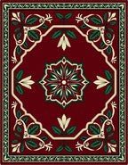 Deep Red Floral Medallion Garden Rug