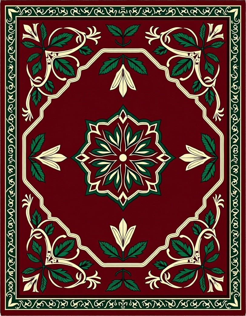 Deep Red Floral Medallion Garden Rug