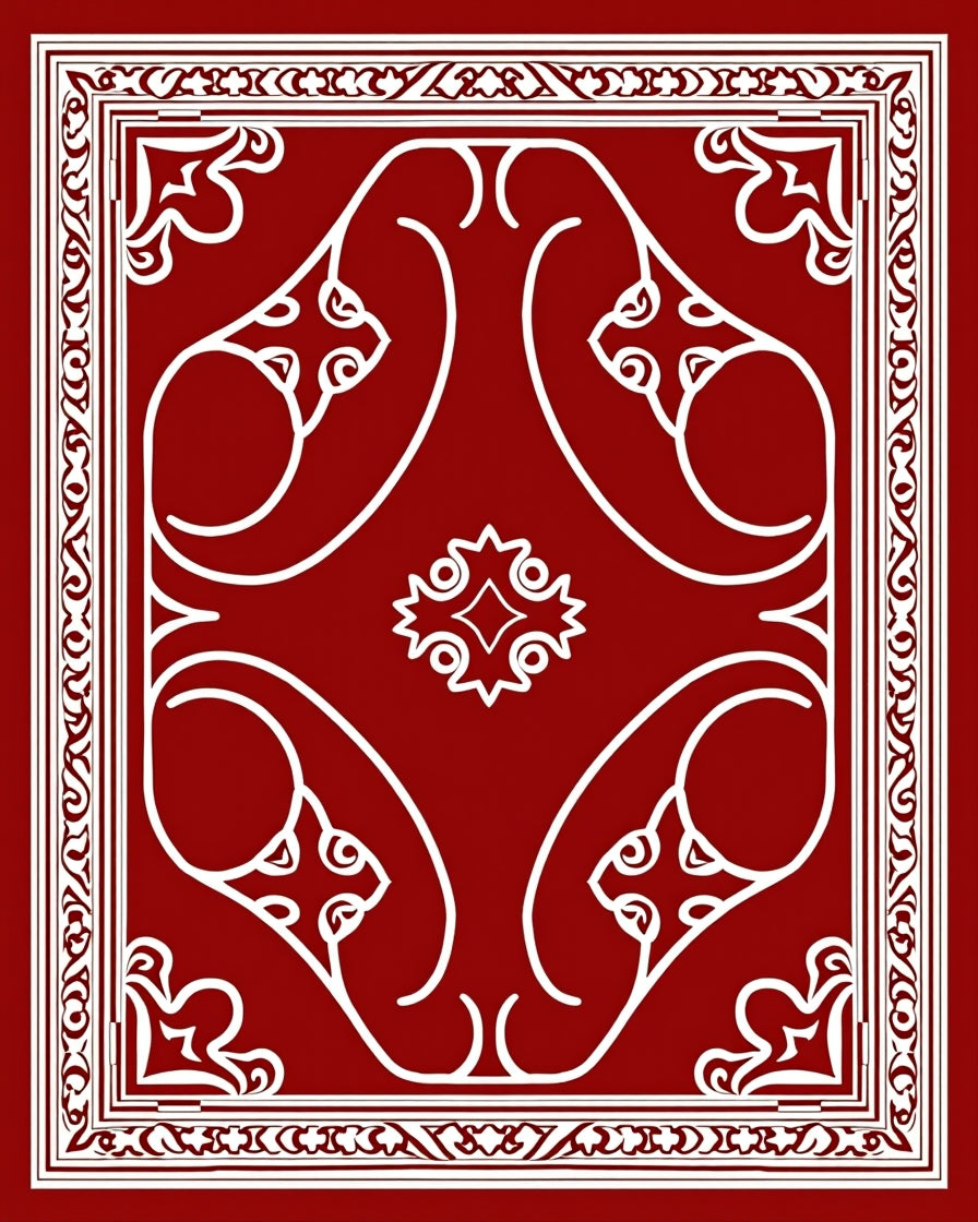 Crimson Swirl Floral Intricate Border Rug