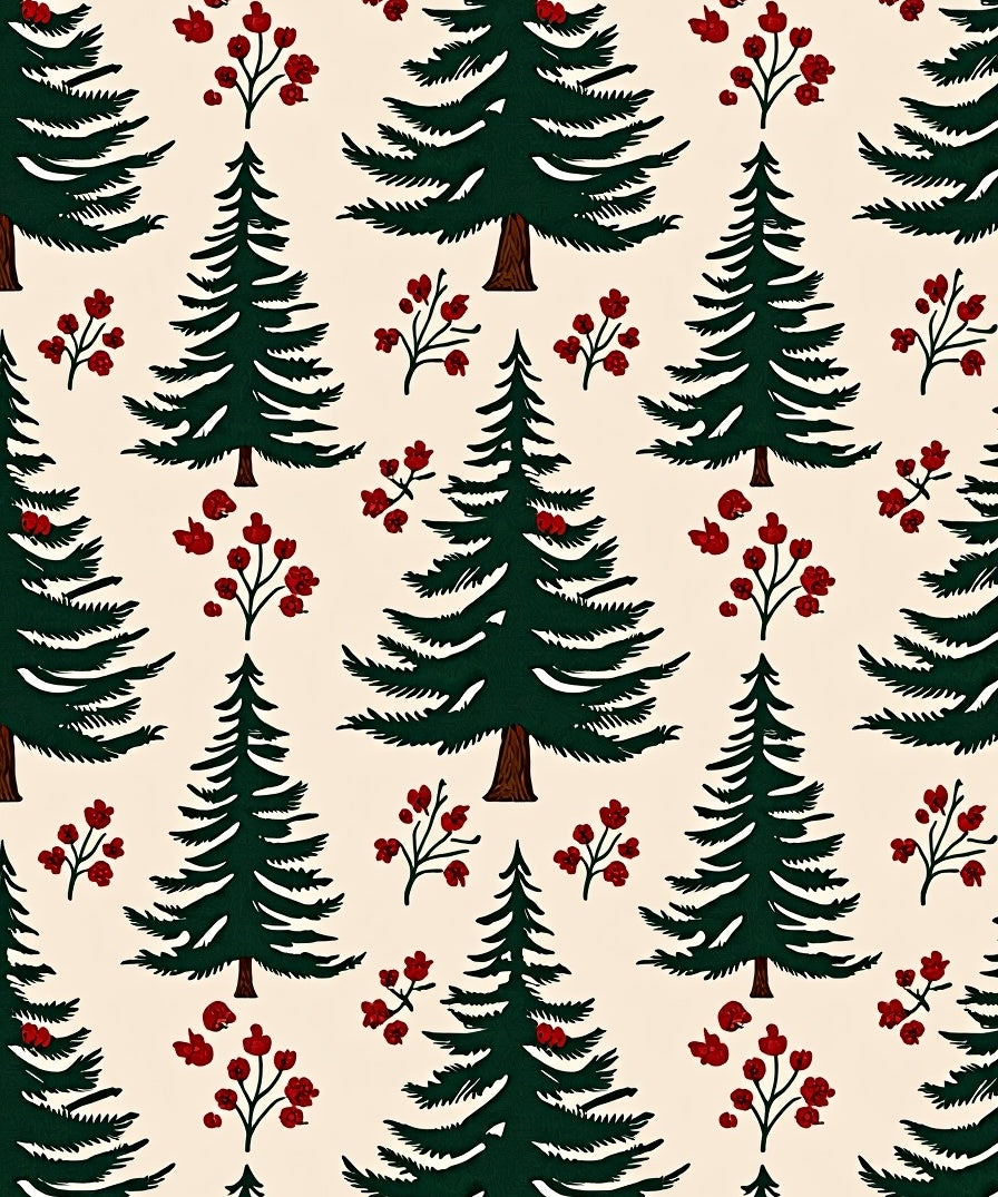 Evergreen Emerald Trees Red Berries Rug