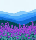 Purple Lavender Field Mountain Scene Rug