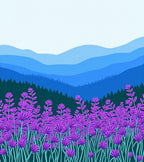 Purple Lavender Field Mountain Scene Rug