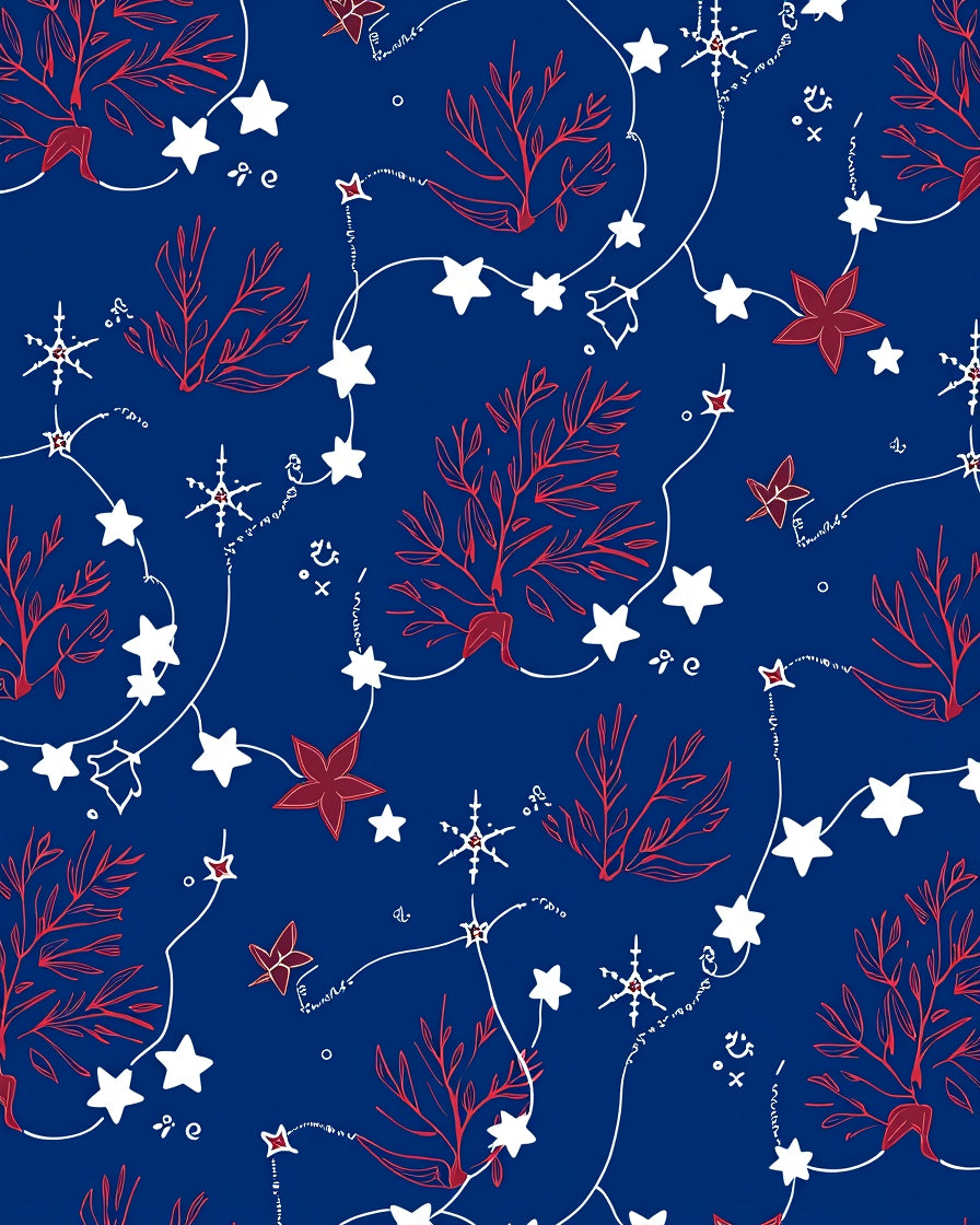 Deep Blue Red Star Twinkle Garland Rug
