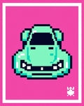 Pixelated Teal Sports Car Pink Background Rug